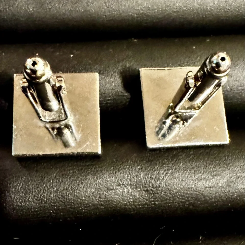 Silver Tone Honeycomb Inlaid Cufflinks 17mm Ocean Blue Grey Mens Square Coastal